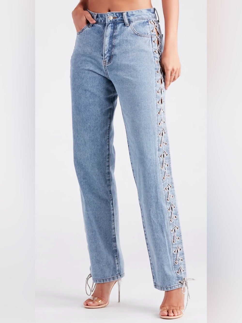 WINDSOR GLAM ICON RHINESTONE LACE UP JEANS size 7
